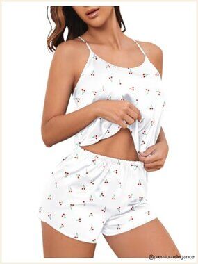 Silk Satin Pajama Set Women T-back Cami Shorts Sleepwear Lingerie Bride Gift